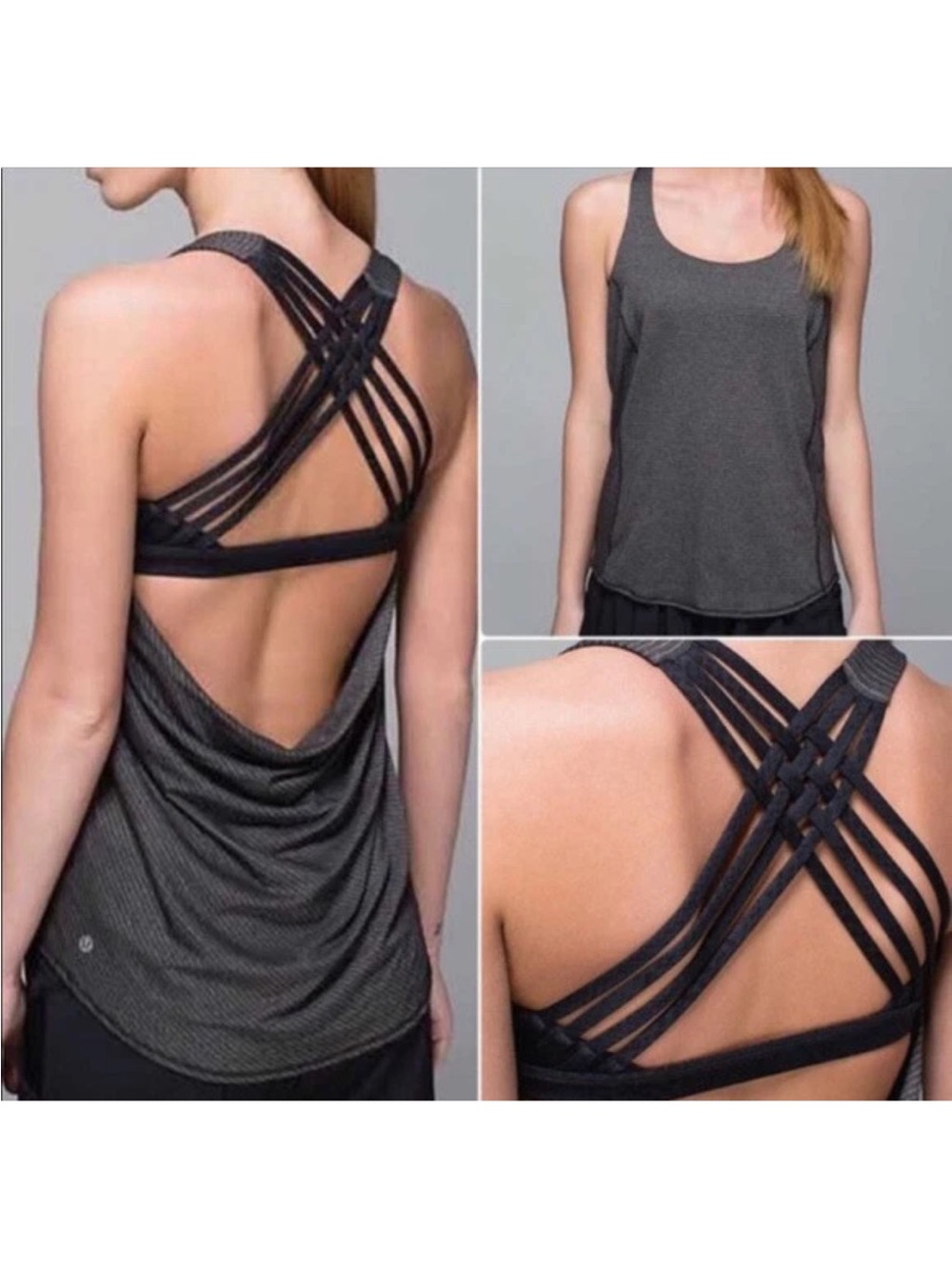 EUC lululemon Free to be Wild Crisscross Back Tank Top in Charcoal Gray size 10